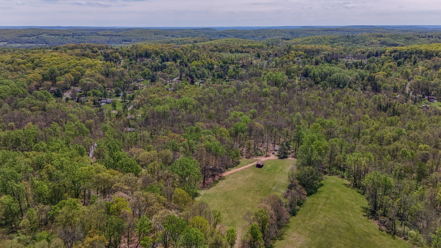 Aerial view of The Camp's 17 wooded acres in Lebanon Township