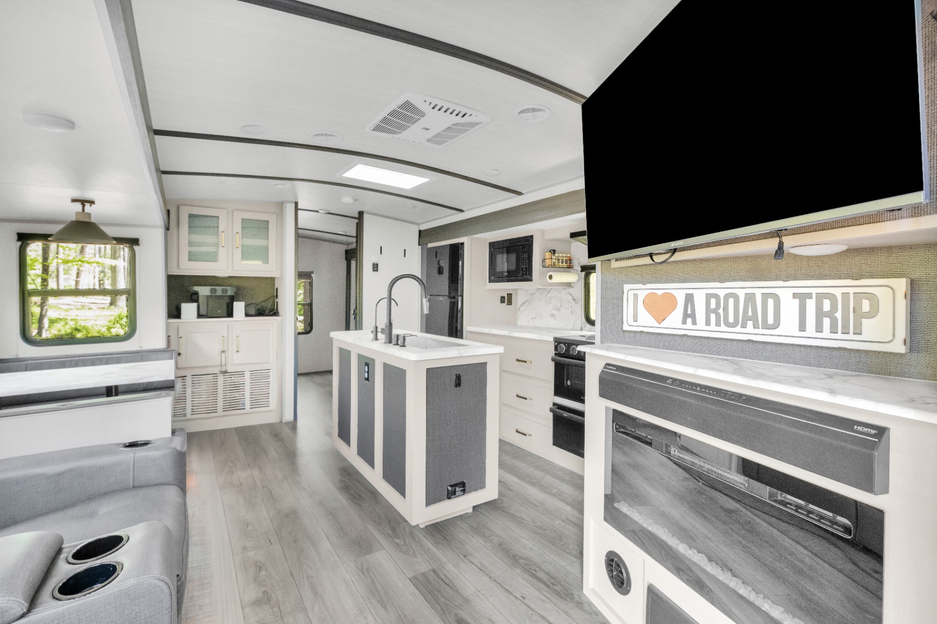 Bright interior with kitchen island